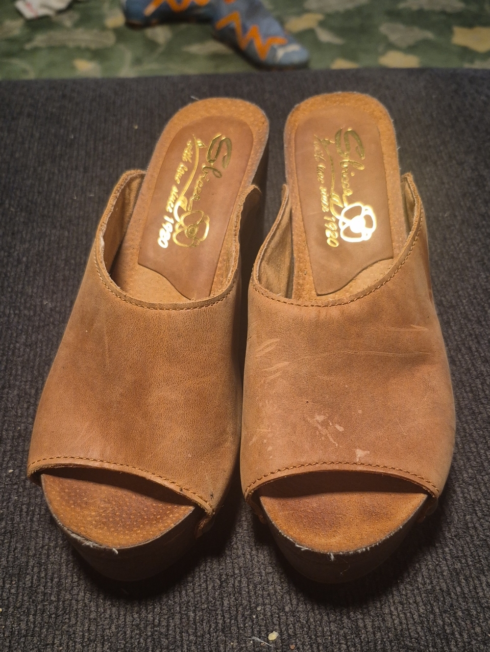 Sbicca Tan Open-Toe Slip-On Mules